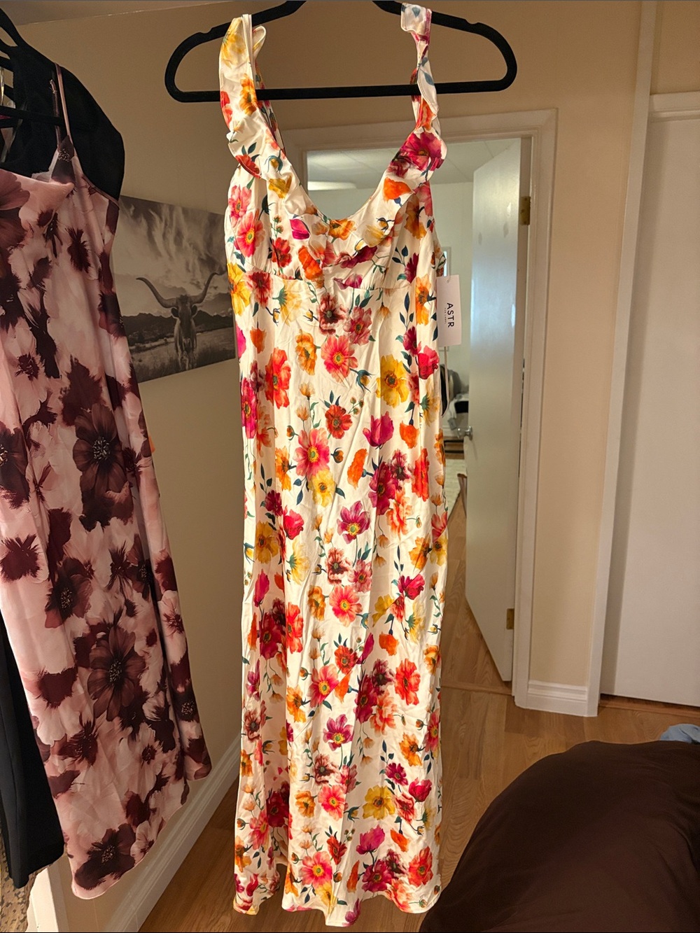 Astr Floral Slip Maxi Dress in White with Pink & Yellow Flowers